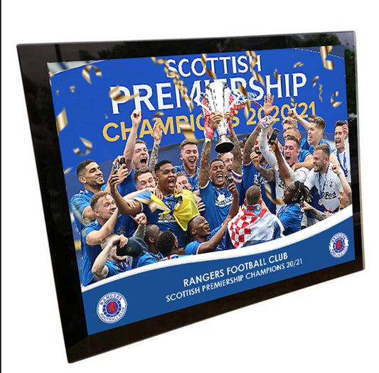8x6" Rangers Premiership Champions 20/21 Trophy Lift Glass Frame
