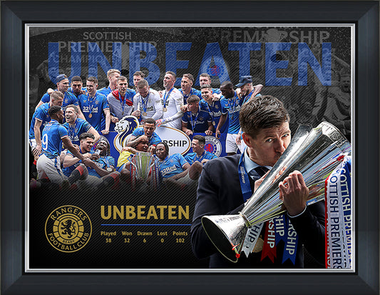 12x16" Rangers Premiership Unbeaten 20/21 Champions Montage Framed Print
