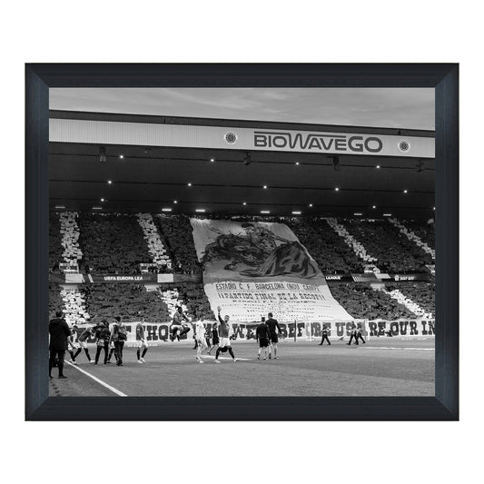 Ibrox "Europa League Crowd Flag" 20x16 Black and White Framed Print